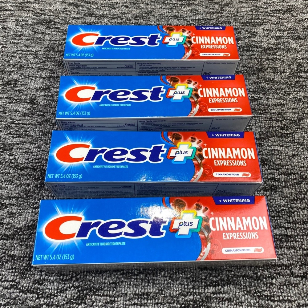 Crest Plus Cinnamon Expressions Toothpaste 5.4 oz 4 Pack Whitening Cinnamon Rush